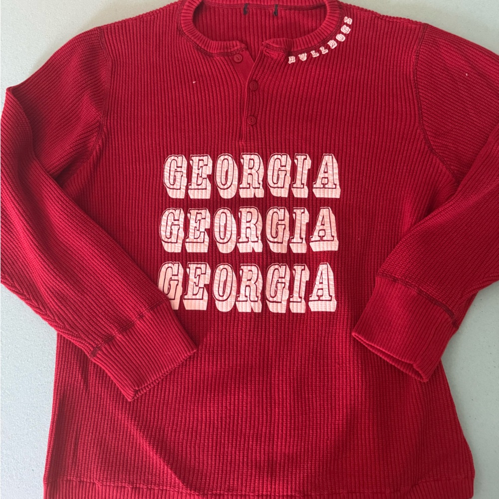 Georgia Graphic Waffle-Knit Women's Sweater - Red